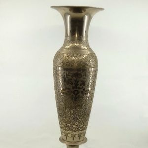 Vintage Indian Metal 12" Floral Vase